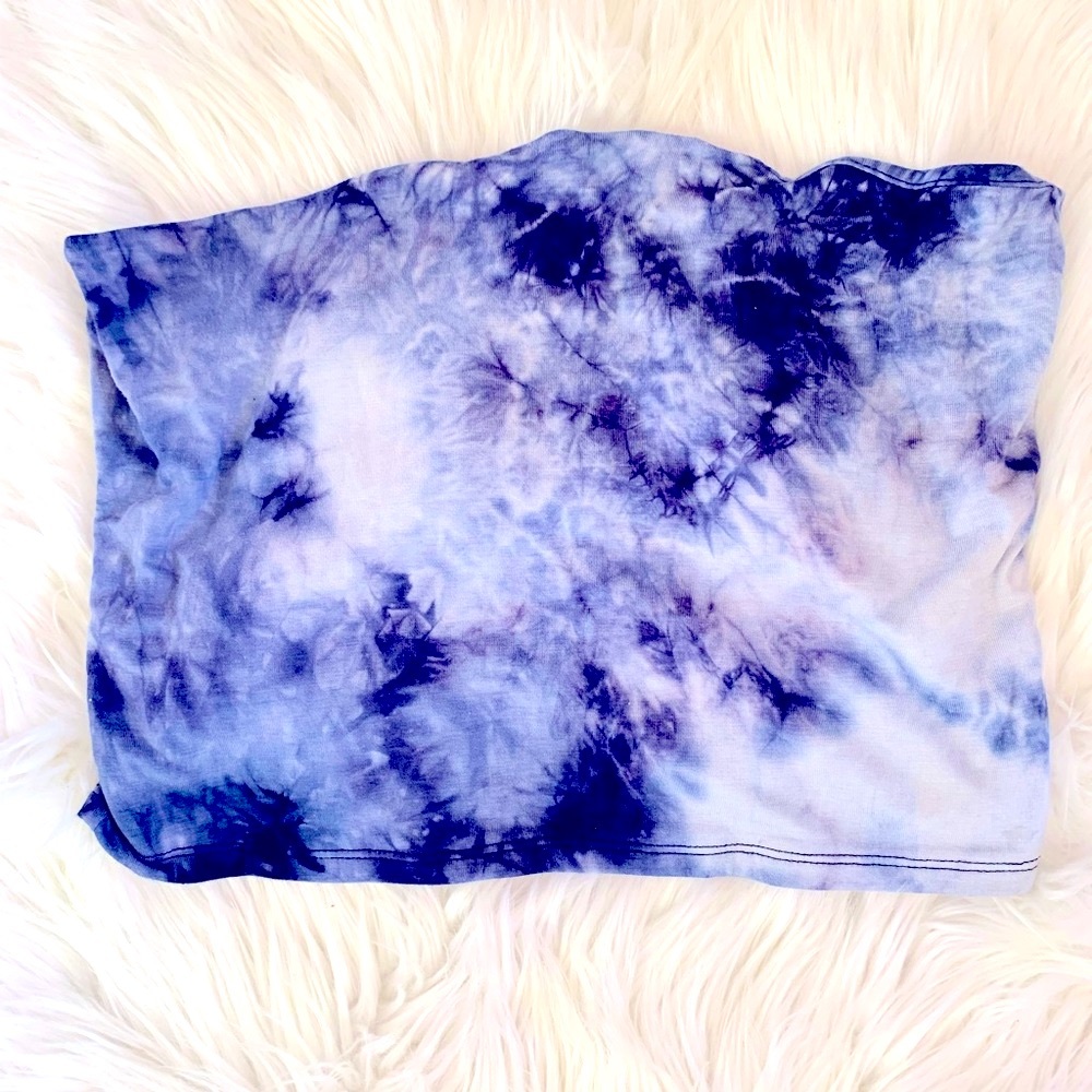 Blue Tie Dye Strapless Crop Top